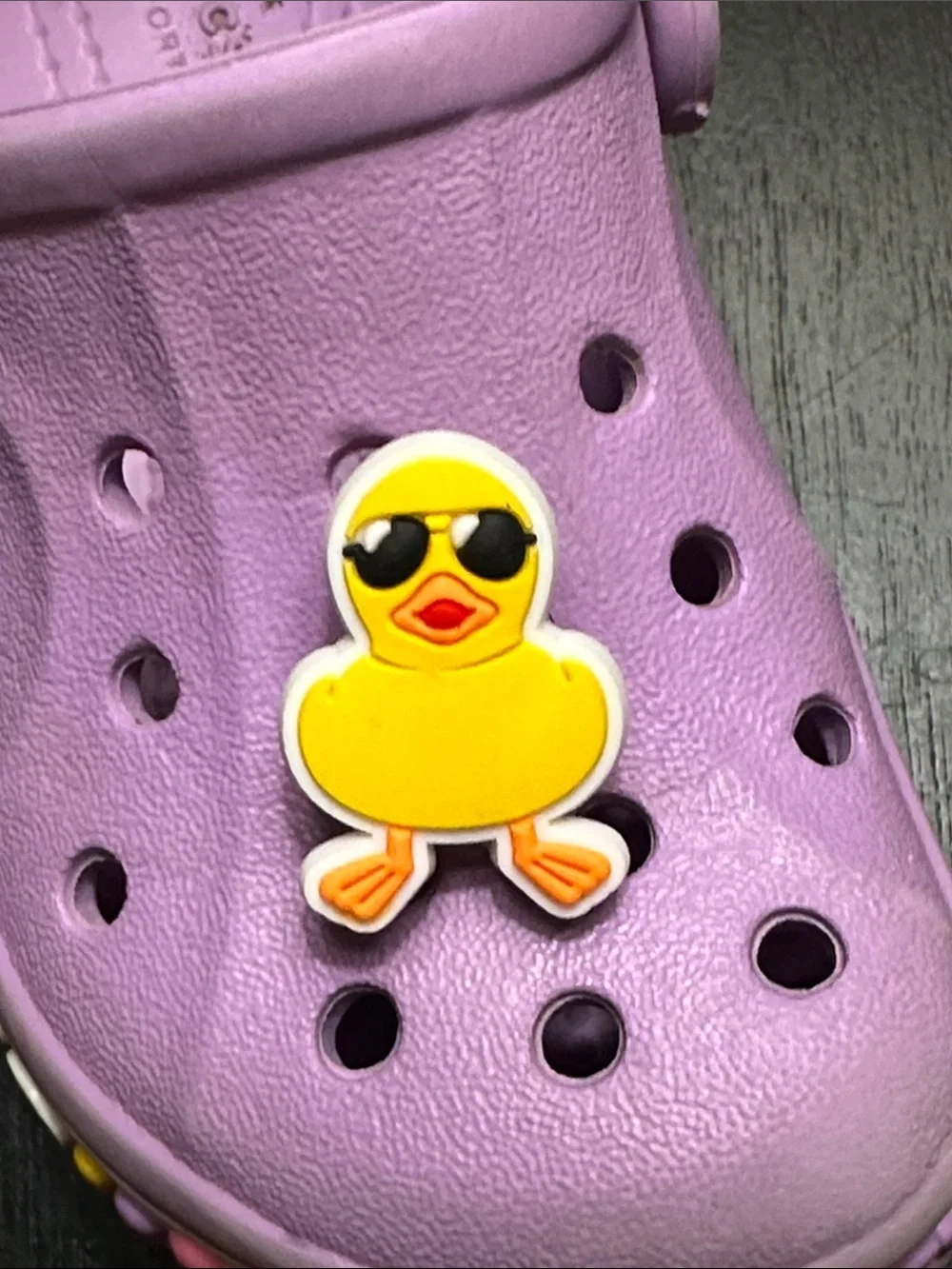 Jibbitz Purple Slip-On Clog with Yellow Duck Charm